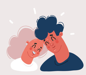 Vector illustration of Happy adorable couple in love. Portrait of young man and woman. Pair of romantic partners on date. Boyfriend and girlfriend. Valentine's Day.