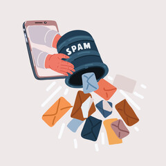 Vector illustration of spam in Smartphone. Lot of Alert message mobile notifications.