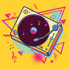 Music design - Colorful retro musical vinyl record player turntable