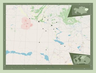 Fototapeta premium East Kazakhstan, Kazakhstan. OSM. Major cities