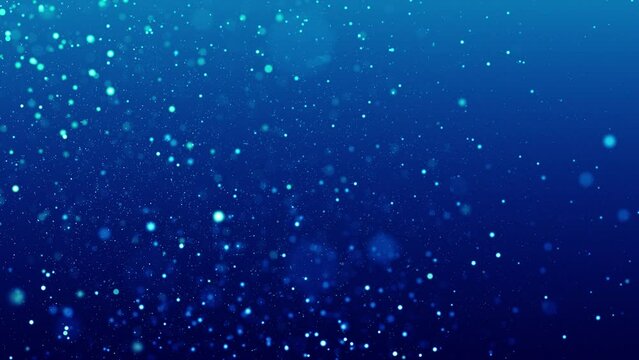 Blue bokeh particles glitter awards dust gradient abstract background. Futuristic glittering in space on blue background.
