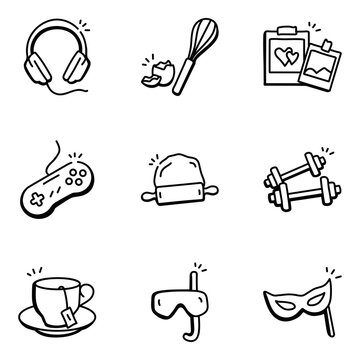 Pack of Games and Hobbies Hand Drawn Icons 

