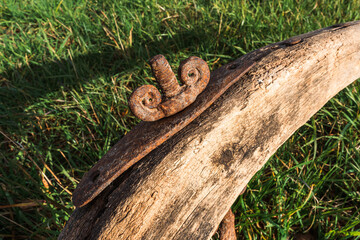 Detail of an old ard, a simple plow, from Toten, Norway.