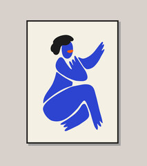  Woman figure in a trendy minimalist style, Inspired by Matisse. Vector Art for creating patterns, posters, covers and postcards. 