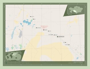 Qyzylorda, Kazakhstan. OSM. Labelled points of cities