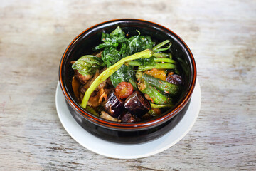 Market Pinakbet served in a dish isolated on grey background side view of stewed