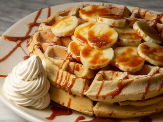waffles with fruit and syrup