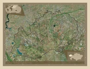 West Kazakhstan, Kazakhstan. High-res satellite. Major cities