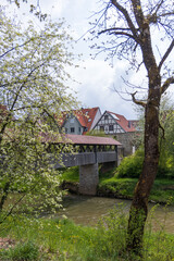 Covered bridge over the Kocher river in Gaildorf Germany