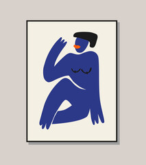  Woman figure in a trendy minimalist style, Inspired by Matisse. Vector Art for creating patterns, posters, covers and postcards. 
