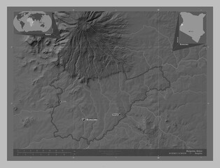Bungoma, Kenya. Grayscale. Labelled points of cities