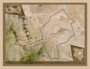 Isiolo, Kenya. Low-res satellite. Labelled points of cities