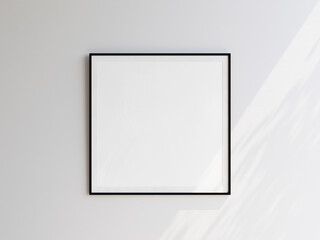 Square shape picture frame on white wall. Empty design element. Template for your content. 3D illustration.