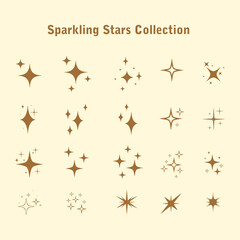 Collection of Sparkling stars vector in flat brown style