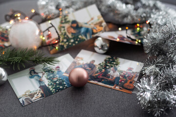 Obraz na płótnie Canvas collection of Christmas photos with family, decor