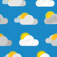 Sun cloud seamless pattern in flat style