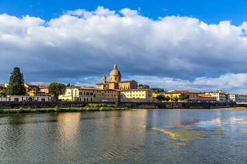 Florence, Italy. Picturesque view of the Arno River and the Church of San Frediano al Cestello, 1680-1689