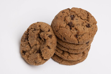 Chocolate chip cookies isolated on white background, Homemad cookies close up.