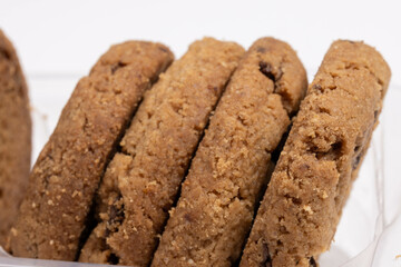 Chocolate chip cookies isolated on white background, Homemad cookies close up.
