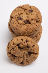 Chocolate chip cookies isolated on white background, Homemad cookies close up.