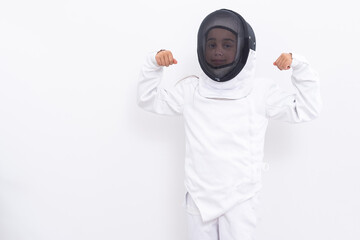 Little girl fencer with epee and mask