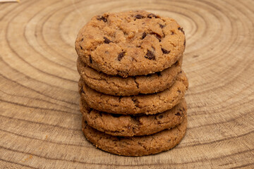 Chocolate chip cookies isolated on white background, Homemad cookies close up.