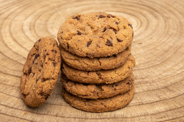 Chocolate chip cookies isolated on white background, Homemad cookies close up.