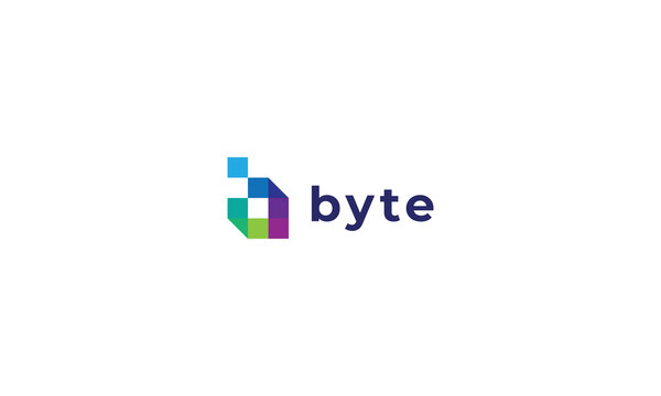 Letter b creative technological modern pixel logo 