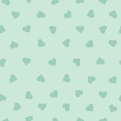 simple pattern of hearts. small green hearts. light green background. Fashionable cute print for textiles, wallpaper and packaging.