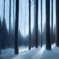 Snow covered forest in winter. 