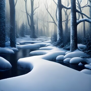 Snow covered forest in winter. 