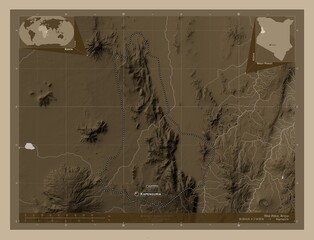 West Pokot, Kenya. Sepia. Labelled points of cities