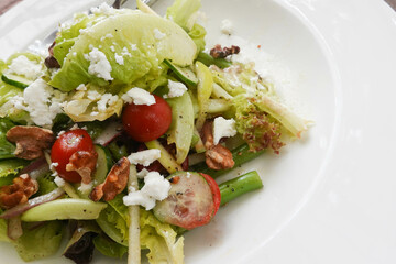 Close up Greek Salad on white plate