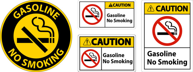 Caution Gasoline No Smoking Sign On White Background