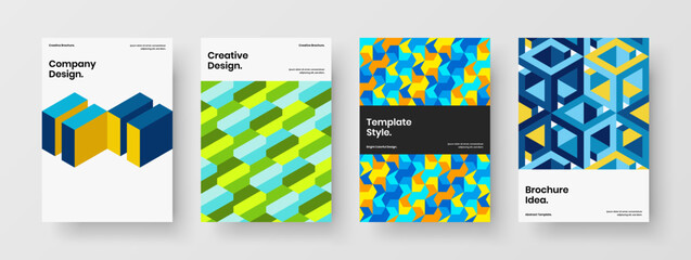 Bright company brochure vector design layout collection. Unique mosaic pattern presentation illustration composition.
