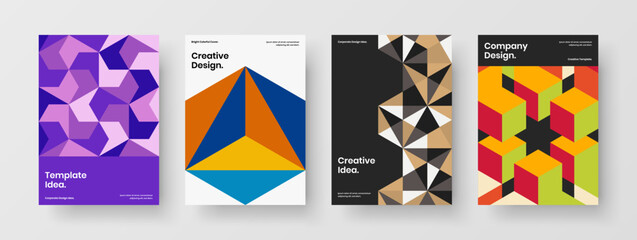 Vivid mosaic shapes corporate brochure template set. Modern company identity A4 vector design concept collection.