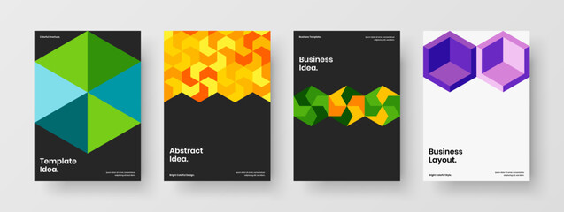 Simple mosaic pattern corporate cover illustration bundle. Amazing leaflet A4 design vector concept composition.