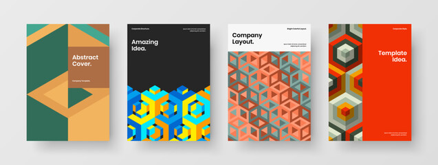Abstract mosaic hexagons leaflet concept set. Simple corporate identity A4 design vector illustration composition.