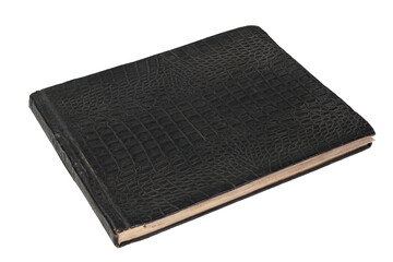 Isolated vintage black alligator leather album