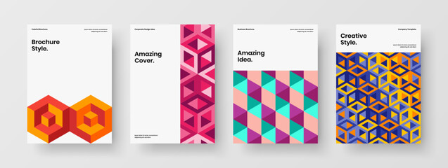 Creative geometric pattern catalog cover illustration collection. Trendy presentation design vector template set.