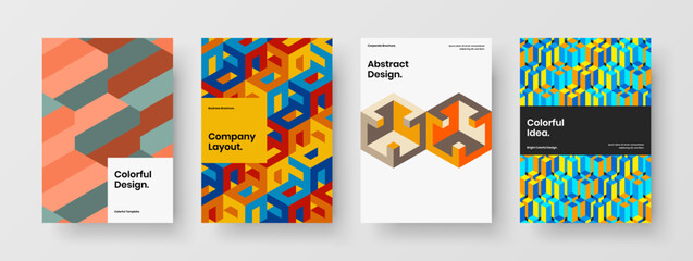 Fresh mosaic pattern book cover layout set. Premium corporate identity vector design illustration bundle.