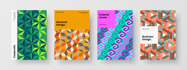 Amazing mosaic hexagons poster illustration bundle. Bright company identity vector design layout set.