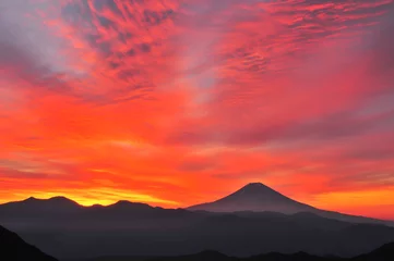 Papier Peint photo autocollant Rouge Mont Fuji et lever de soleil