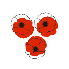 poppy flowers for remembrance day element stock vector