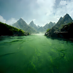 Green river and natural green mountains