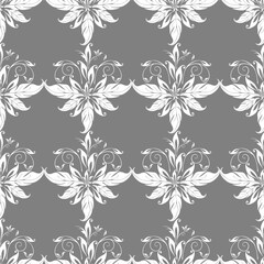 Fototapeta premium seamless graphic pattern, floral white ornament tile on gray background, texture, design