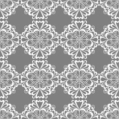 seamless graphic pattern, floral white ornament tile on gray background, texture, design