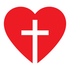 Christian cross icon in the heart inside.  Jesus love symbol. God vector illustration.