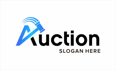 Abstract Smart Logo for Auction. Logo mark letter A with hammer inside lettering isolated on white background