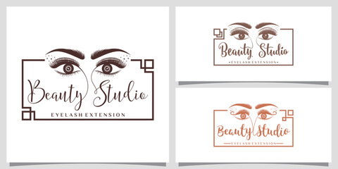 Set of eyelashes extension logo design bundle for beauty salon with creative modern concept